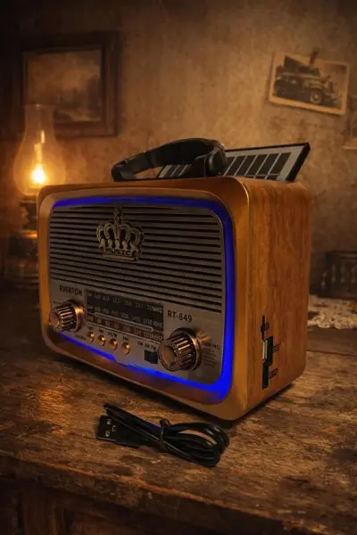 B-849 Led Işıklı Güneş Enerjili Nostaljik Radyo